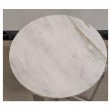 Round Marble Top End Table with Chrome Base - 21.5 in H x 16.5 in Dia