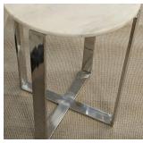Round Marble Top End Table with Chrome Base - 21.5 in H x 16.5 in Dia