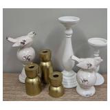 Decorative Ceramic Birds & Candle Holders - Crackled White Finish, Largest Holder 14 inches Tall