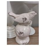 Decorative Ceramic Birds & Candle Holders - Crackled White Finish, Largest Holder 14 inches Tall