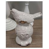 Decorative Ceramic Birds & Candle Holders - Crackled White Finish, Largest Holder 14 inches Tall