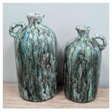 Pair of Glazed Pottery Jugs - Largest 16 in H, 7 in Dia Base
