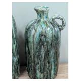 Pair of Glazed Pottery Jugs - Largest 16 in H, 7 in Dia Base