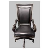 FOOKYIK Leather & Wood Office Chair - Rolling, 25 W x 24 D x 21 in seat x 43 in back