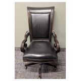 FOOKYIK Leather & Wood Office Chair - Rolling, 25 W x 24 D x 21 in seat x 43 in back
