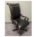 FOOKYIK Leather & Wood Office Chair - Rolling, 25 W x 24 D x 21 in seat x 43 in back