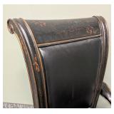FOOKYIK Leather & Wood Office Chair - Rolling, 25 W x 24 D x 21 in seat x 43 in back