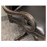 FOOKYIK Leather & Wood Office Chair - Rolling, 25 W x 24 D x 21 in seat x 43 in back