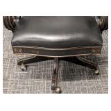 FOOKYIK Leather & Wood Office Chair - Rolling, 25 W x 24 D x 21 in seat x 43 in back