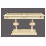 Bassett Cream Painted Wood Console Table - 64 in L x 18 in D x 38 in H - Glass Top Panels