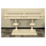 Bassett Cream Painted Wood Console Table - 64 in L x 18 in D x 38 in H - Glass Top Panels
