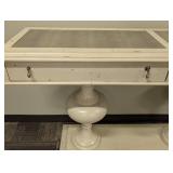 Bassett Cream Painted Wood Console Table - 64 in L x 18 in D x 38 in H - Glass Top Panels