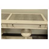 Bassett Cream Painted Wood Console Table - 64 in L x 18 in D x 38 in H - Glass Top Panels