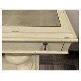 Bassett Cream Painted Wood Console Table - 64 in L x 18 in D x 38 in H - Glass Top Panels