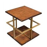 Wood Top Side Table - Brass X-Frame Base - 18 x 18 in, 19 in tall