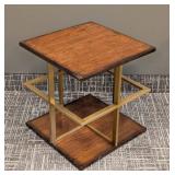 Wood Top Side Table - Brass X-Frame Base - 18 x 18 in, 19 in tall