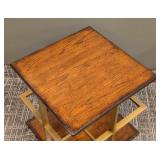 Wood Top Side Table - Brass X-Frame Base - 18 x 18 in, 19 in tall