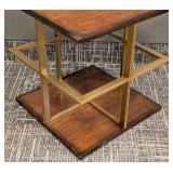 Wood Top Side Table - Brass X-Frame Base - 18 x 18 in, 19 in tall