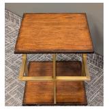 Wood Top Side Table - Brass X-Frame Base - 18 x 18 in, 19 in tall