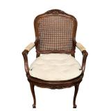 Vintage Armchair - Cane Back & Tufted Cushion, 27W x 25D, Seat 20H, Back 41H