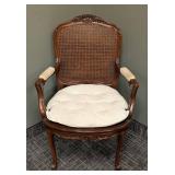 Vintage Armchair - Cane Back & Tufted Cushion, 27W x 25D, Seat 20H, Back 41H