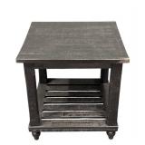 Black Wood Side Table - 24 x 23 in Top, 24 in High, Distressed Black Finish