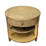 Round Gold Painted Wood Side Table - 25" H x 28" Dia - 3-Tier End Table With Drawer