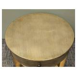 Round Gold Painted Wood Side Table - 25" H x 28" Dia - 3-Tier End Table With Drawer