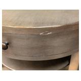 Round Gold Painted Wood Side Table - 25" H x 28" Dia - 3-Tier End Table With Drawer