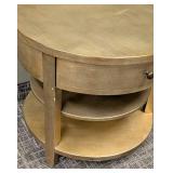 Round Gold Painted Wood Side Table - 25" H x 28" Dia - 3-Tier End Table With Drawer