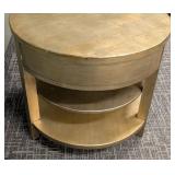 Round Gold Painted Wood Side Table - 25" H x 28" Dia - 3-Tier End Table With Drawer