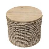 Round Rope Accent Table - 19 in H x 22 in Dia - Natural Wood Top