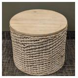 Round Rope Accent Table - 19 in H x 22 in Dia - Natural Wood Top