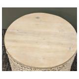 Round Rope Accent Table - 19 in H x 22 in Dia - Natural Wood Top