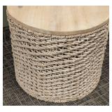 Round Rope Accent Table - 19 in H x 22 in Dia - Natural Wood Top