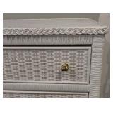 White Painted Wicker Dresser - 5-Drawer, W 34 In x D 19 In x H 57 In