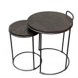 Pair of Nesting Tables - Black Metal Frames With Wood Tops (Largest 20 in H x 18 in D)