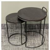 Pair of Nesting Tables - Black Metal Frames With Wood Tops (Largest 20 in H x 18 in D)