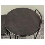 Pair of Nesting Tables - Black Metal Frames With Wood Tops (Largest 20 in H x 18 in D)