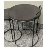 Pair of Nesting Tables - Black Metal Frames With Wood Tops (Largest 20 in H x 18 in D)