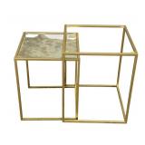 Nesting Tables - Gold Tone Frame & Glass Tops (Lot of 2) - FOR PARTS OR REPAIR