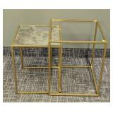 Nesting Tables - Gold Tone Frame & Glass Tops (Lot of 2) - FOR PARTS OR REPAIR