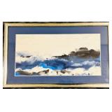 Framed Seascape Painting - Abstract Ocean Wave, 24 x 41 in