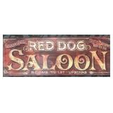 Red Dog Saloon Sign - 14 x 40 in Rustic Wood Bar Decor