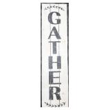 Gather Sign Wood Wall Decor - 12 in W x 47 in H - White Wash & Black Letters