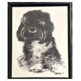 Framed Black & White Dog Portrait - Charcoal Sketch 17 x 21 in