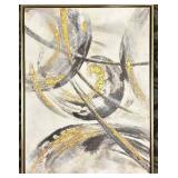 Abstract Painting - Framed 30 x 39 in - Gray, Black & Gold Accents