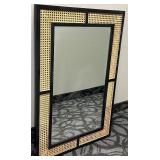 Mirror 24 x 36 in Black Frame & Gold Cane Border -  Glass Crack