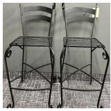 Wrought Iron Chairs - Slatted Seats & Scroll Legs (Lot of 2) #1