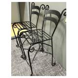 Wrought Iron Chairs - Slatted Seats & Scroll Legs (Lot of 2) #1